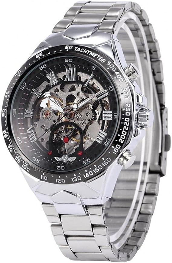 Winner Russian Skeleton Automatic Watches For Men Silver Stainless