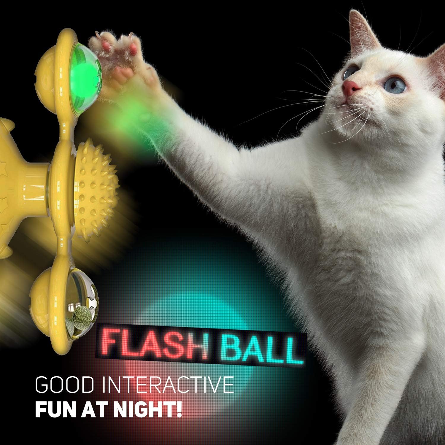 EJG Cat Interactive Rotate Windmill with Carnip and LED Light, self-Groomer Toothbrush Scratcher Games Home Training pet Toy Stress Anxiety Relief (Yellow) : Pet Supplies