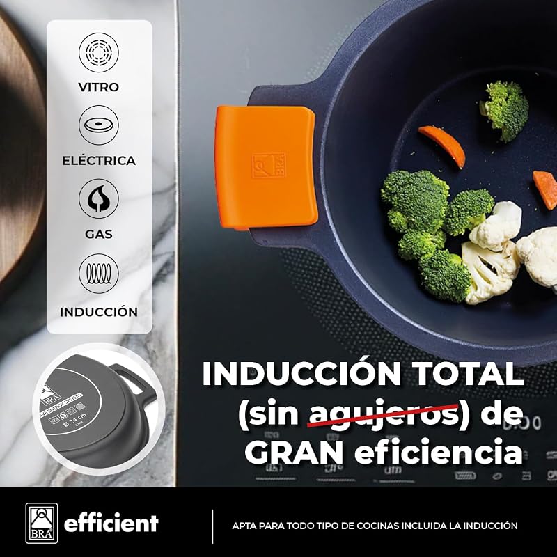 Bra efficient - bateria de alumínio fundido antiaderente de 4 peças, adequada para todos os tipos de fogões, incluindo indução, cor preta [exclusivo da amazon]