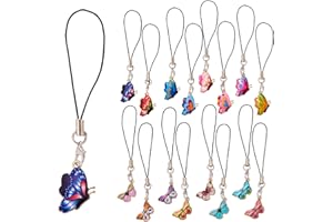 BEEFLYING 16 Pcs Kawaii Cell Phone Charms for Mobile Phone Strap Hanging Pendant Aesthetic Phone Decor for Jewelry Making Phone Charm Wallet Pendant Accessories(Butterfly)