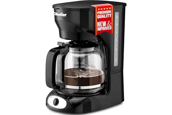 Mueller 12-Cup Drip Coffee Maker - Borosilicate Carafe, Auto-Off, Reusable Filter, Anti-Drip, Keep-Warm Function, Clear Water
