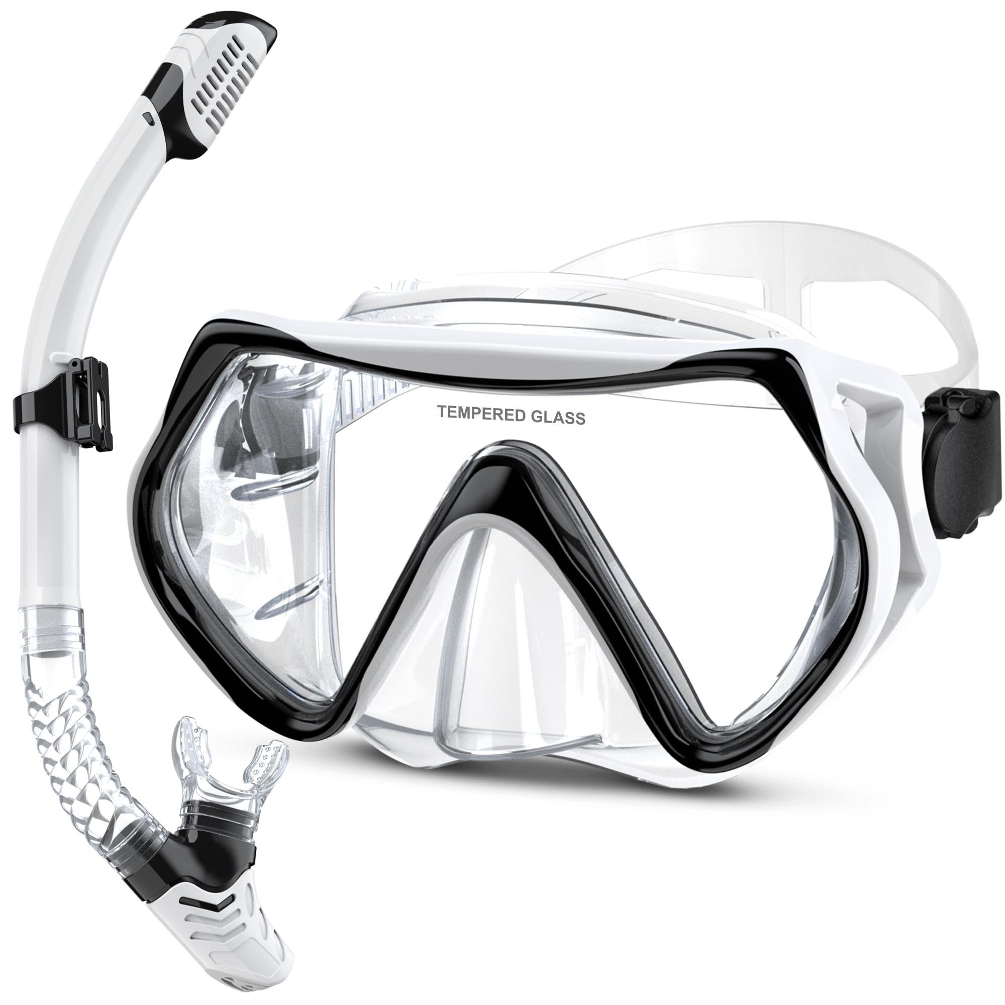 Photo 1 of MELUMILU Snorkeling Gear for Adults, Dry Snorkel Set 180° Panoramic Wide View Anti-Fog Scuba Diving Mask, Professional Snorkel Gear for Free Breathing, Swimming, Diving White(1Pack)