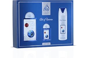 Lattafa Pride Art of Universe – Citrus, Fruity, Sweet, Amber – 3-Piece Gift Set for Unisex (3.4 oz Eau de Parfum Spray + 0.65 oz Eau de Parfum Spray + 6.67 oz Deodorant Spray)