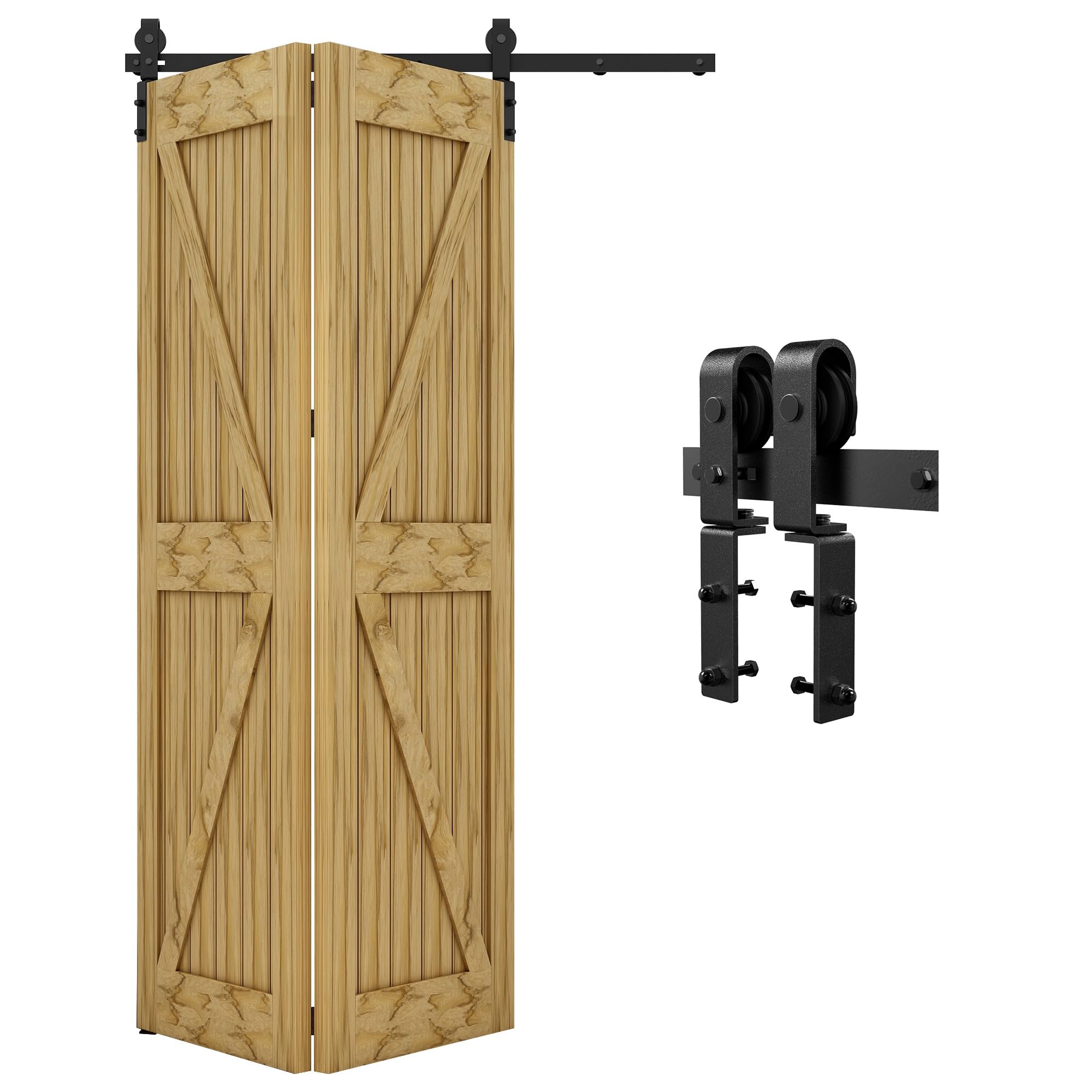 QINAIXQM 5FT/152CM Sliding Door Track Folding Door Hardware Kit Closet Rail Roller Accessory Applicable Door Width Within 152CM, no Panel