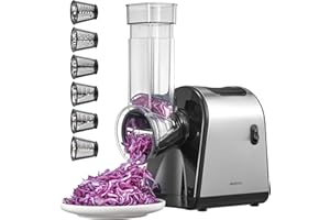 Reemix Electric Cheese Grater, Electric Food Grater with 6 Interchangeable Blades – Slicing, Shredding & Zesting | Stainless 