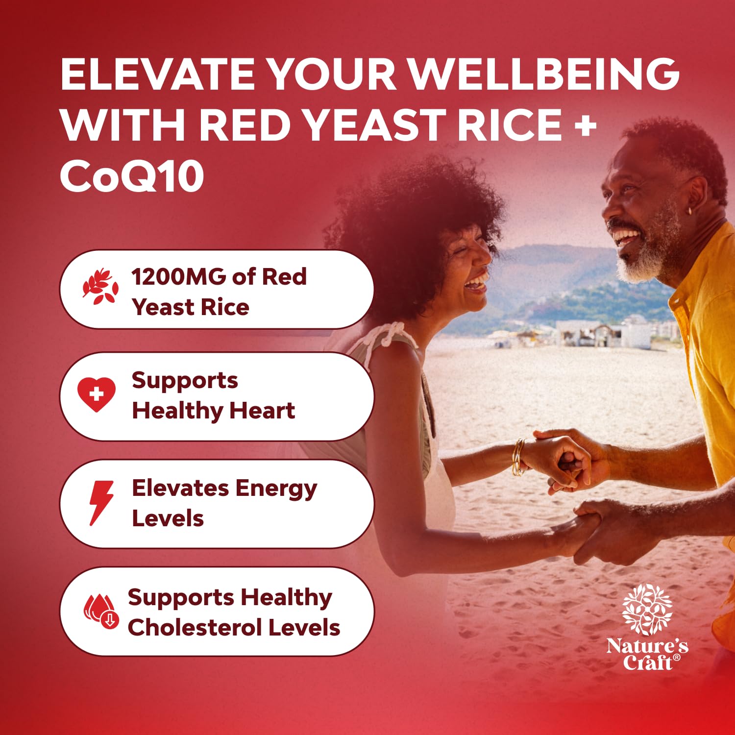 Red Yeast Rice with CoQ10 Supplement - Advanced Healthy Heart & Healthy Cholesterol Levels Formula for Men & Women - Extra Strength Capsule with Red Yeast Rice 1200 mg Capsules with CoQ10-120 Count