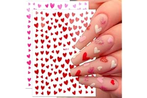 KZBTRBT 10 Sheets Heart Nail Stickers Glitter Shiny Love Nail Decals 3D Self Adhesive Nail Art Stickers Glitter Powder Effect Valentine's Day Hearts Designs DIY Valentines Manicure Decorations Accessories