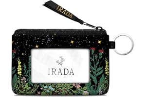 IRADA ID Case Wallet Keychain with Clear ID Window Zipper Cute Coin Purse for Women Water Resistant Small Coin Pouch-Wildflowers Keychain Wallet