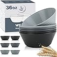 Wrova Wheat Straw Bowl Sets,6 PCS Unbreakable Cereal Bowl 36 OZ,Microwave and Dishwasher Safe Bowls,Salad Bowls for Camping,Rv,Apartment,Dorm,Party (Black Grey)