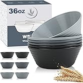 Wrova Wheat Straw Bowl Sets,6 PCS Unbreakable Cereal Bowl 36 OZ,Microwave and Dishwasher Safe Bowls,Salad Bowls for Camping,Rv,Apartment,Dorm,Party (Black Grey)