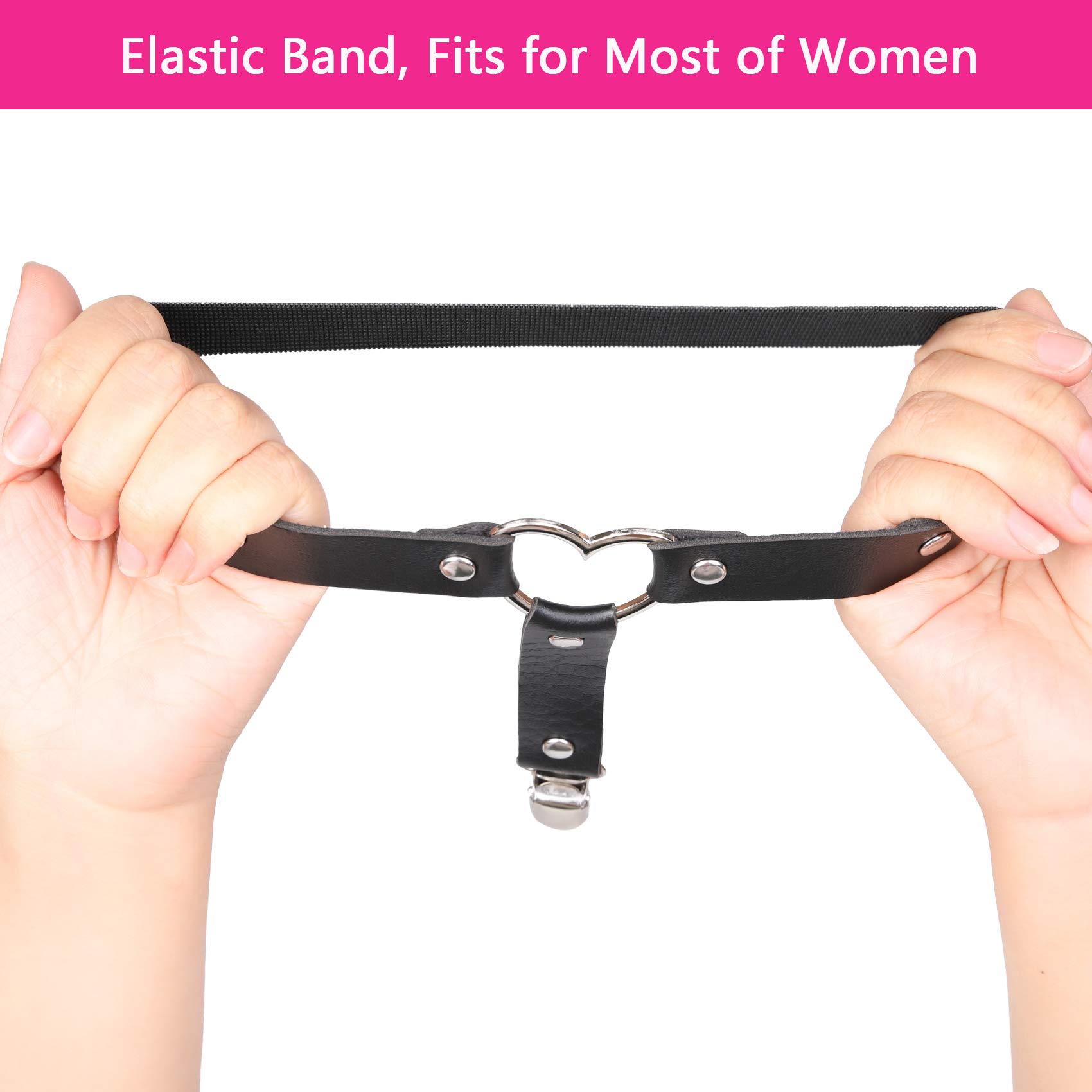 2pcs Adjustable Heart Thigh Garter with Anti-Slip Clips, Elastic Punk Leg Garters for Women, Black