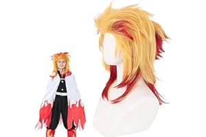 abouder Rengoku wig kids kyoujurou wig Heat Resistant Hair with Wig Cap Halloween Costume Wigs