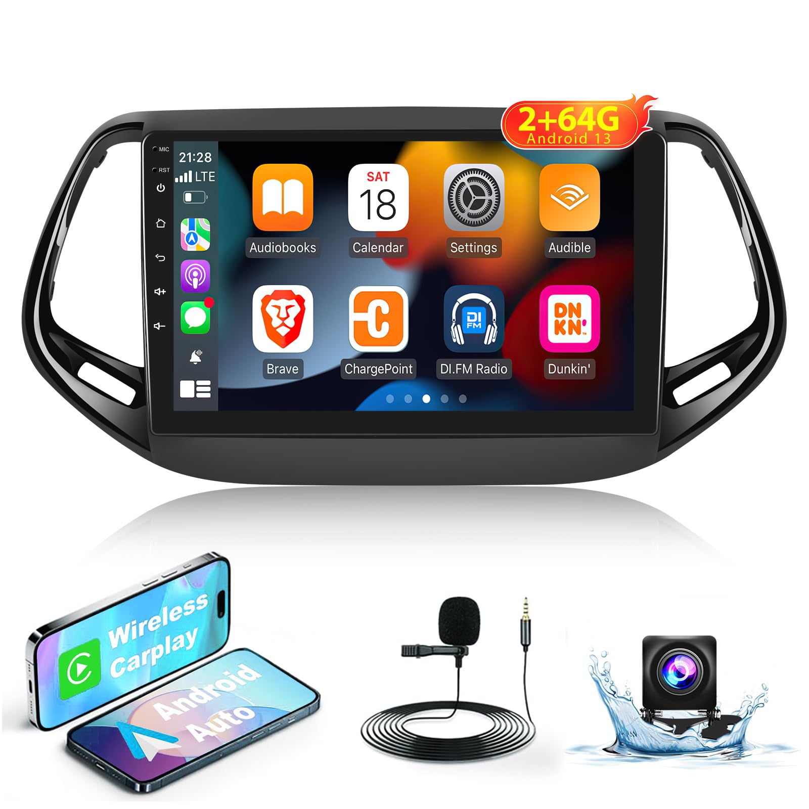 Photo 1 of [2G+64G] Car Radio for Jeep Compass 2017-2020, 10 inch Touch Screen Android 13 Stereo, Carplay/Android Auto/EQ Audio/SWC/Bluetooth +AHD Backup Camera