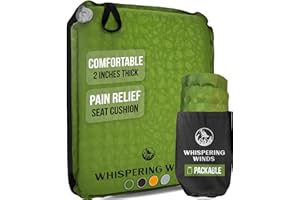 Whispering Winds Inflatable Seat Cushion - Comfortable Blow-up Foam Pad for Airplane, Travel, Stadium, Outdoors, Camping, Car & More