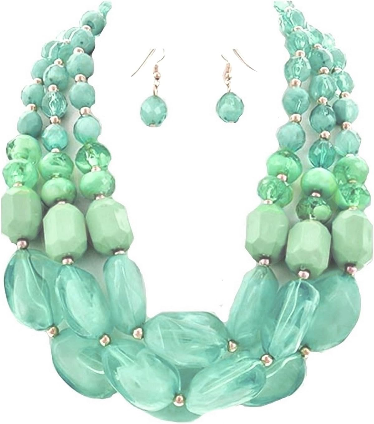 Jewellery Ant Hony Stylish Statement Jewellery Set Necklace and earrings Ground Beads, Mint Green/Light Green