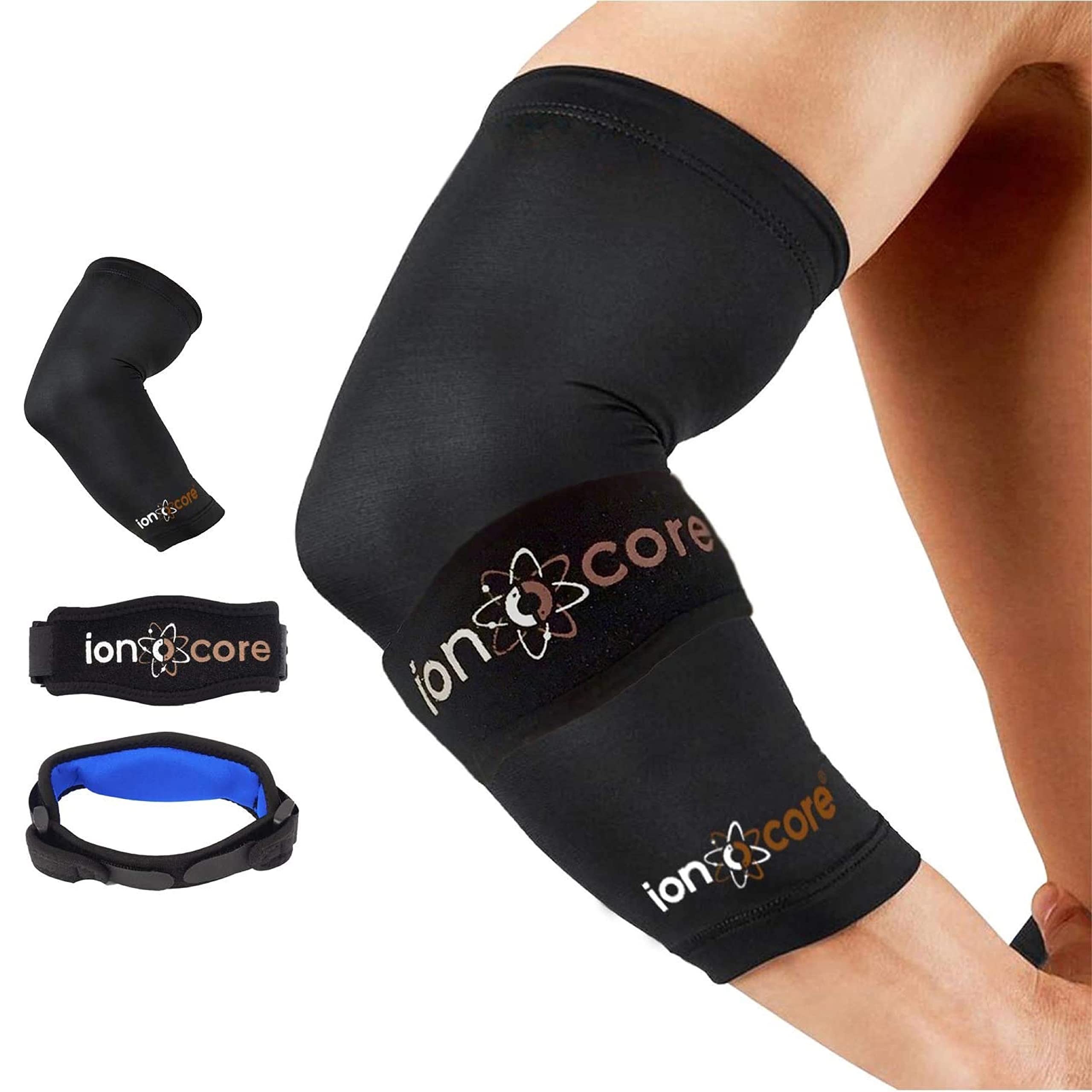 ionocore Tennis & Golf Elbow Support Protection System for Men & Women - Copper Compression Sleeve & Tennis Elbow Support Strap - Pain Relief & Recovery for Tennis Elbow, Golfers Elbow, Gym & Sports
