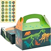 BLUE PANDA Dinosaur Treat Bags with Handles & Stickers - 3.62 x 6.25 x 3.5 In, Dark Green, 300 GSM Paper, 24 Count - Dinosaur Party Boxes for Favors & Birthday Decor