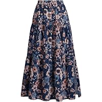Kate Kasin Women's Boho Maxi Skirt, Floral Printed Flowy Long Skirts, Summer Beach Vacation Outfits with Pockets