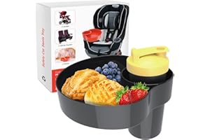 OMYPOTT Kids Car Seat Snack Tray, Travel Tray for Kids Car Seat with Cup Holder, Toddlers Road Trip Essential Travel Snacks Food Plate for Stroller, Seats (Black)