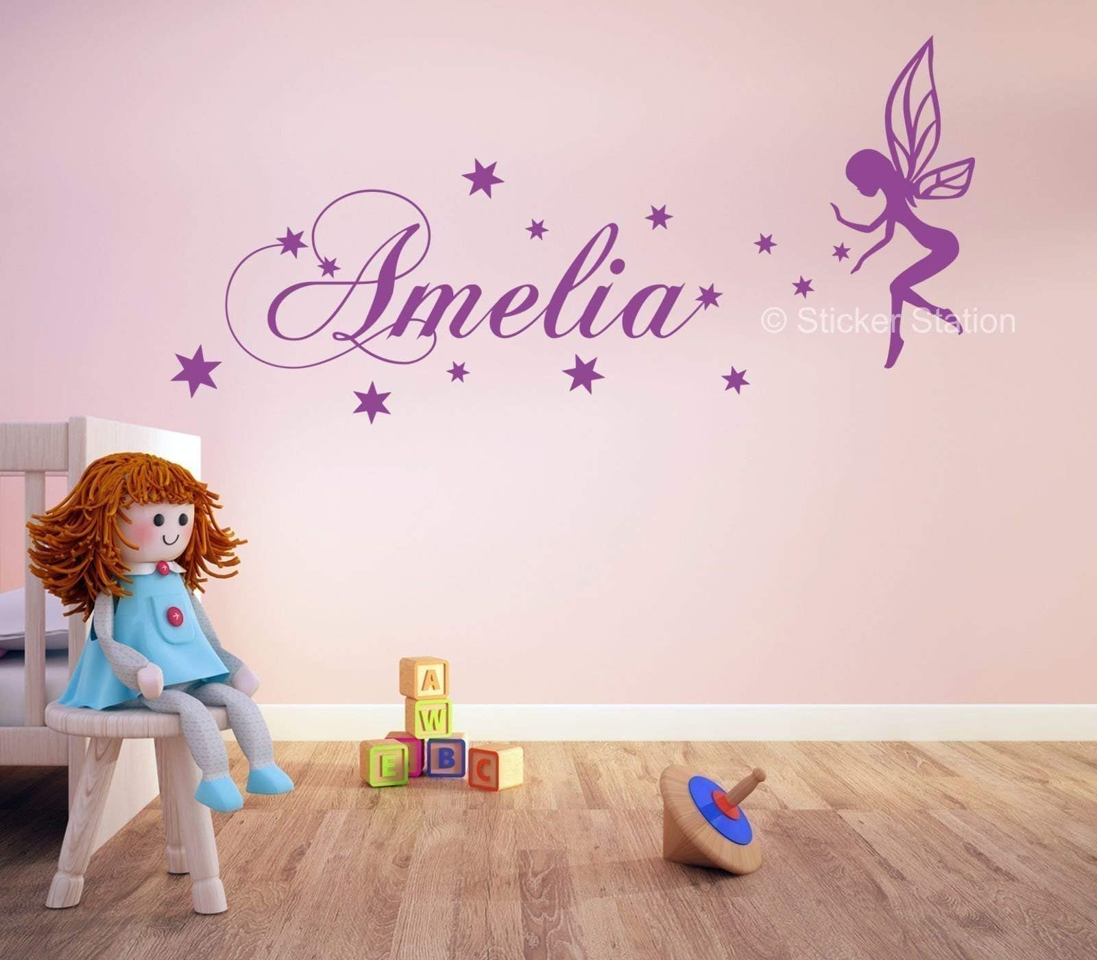 Fairy & Stars Girls Personalised Any Name Wall Art Mural Decal Sticker