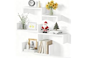 SRIWATANA Floating Shelves for Wall, Wall Shelves for Bathroom, Bedroom, Living Room, Kitchen, Office, Wood Shelves for Home Decor Set of 5 (Washed White)