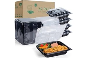 YANGRUI To Go Containers, Anti-Fog Leak Proof Shrink Wrap 25 Pack 34 oz 8 Inch 3 Compartment Clamshell Take Out Containers BPA Free Pure PP Meterial Microwave Freezer Safe Meal Prep Container