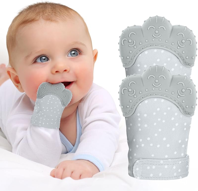 Vicloon 2Pack Silicone Teething Mittens Safe Baby Teether Glove 0-12 Months