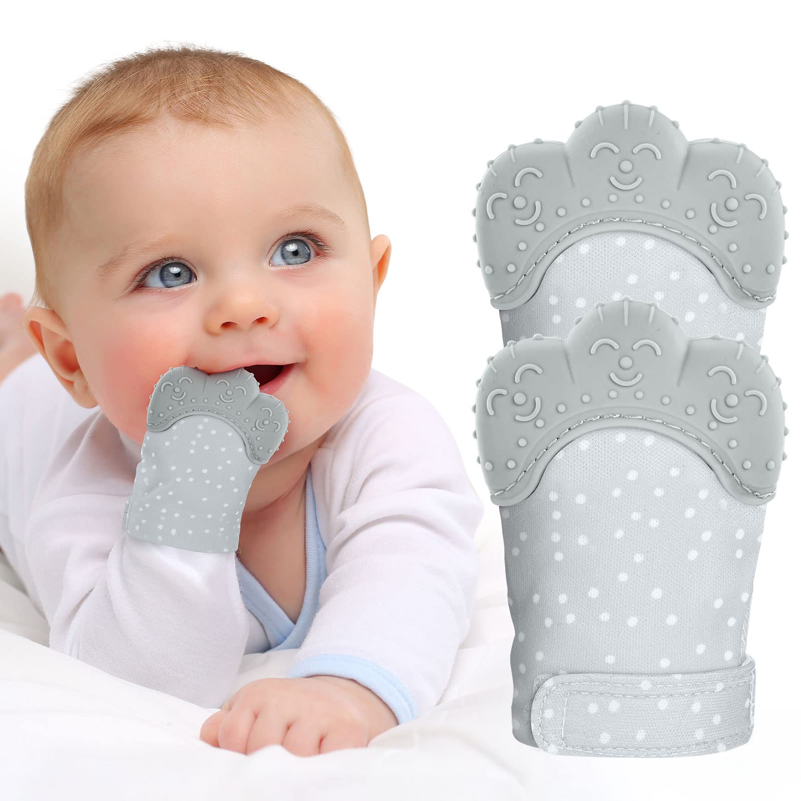 Photo 1 of 2Pack Silicone Teething Mitt, Soothing Infant Teething Mitten Pain Relief, Prevent Scratches Glove, Safe Silicone Teething Toys for 0-12 Months