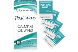 CHARMONIC 25 Pcs Post Wax Oil Wipes, Wax Remover for Skin Cleanser, After Wax Care Reduces Redness, Removes Residue, Body & Facial Post Waxing Treatment, Post Wax Care Refill Pack for All Hair Removal Products