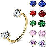 6ixGosh G23 Titanium Horseshoe Nose Rings 20G Horse Shoe Nose Ring Hoops Surgical Steel Half Cartilage Tragus Earring Hoop Internally Threaded Double Cubic Zirconia Nose Septum Piercing Jewelry