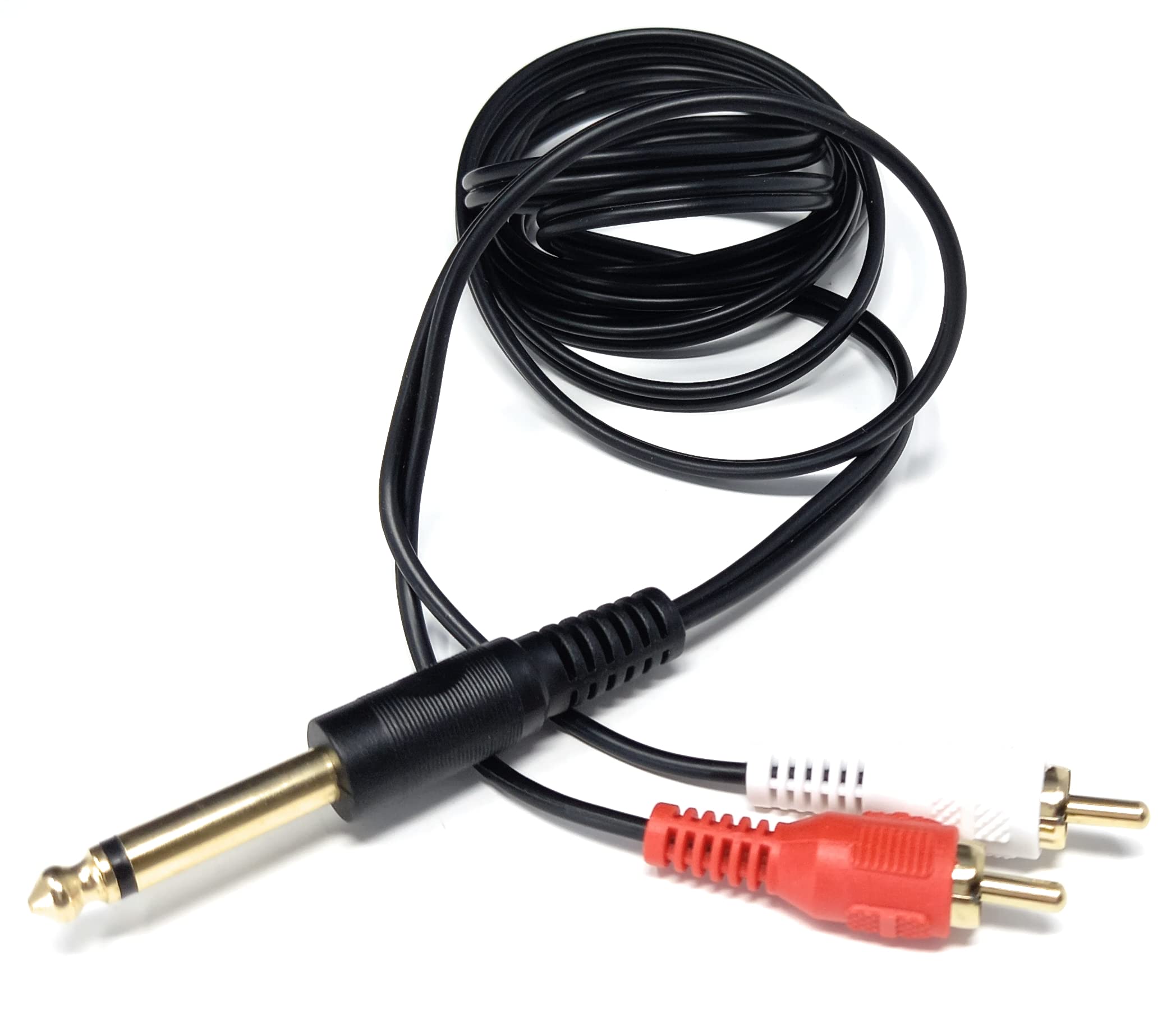 DRUT 2m 6.35mm Mono Jack Plug to 2 x RCA Phono Plugs Screened Audio Cable Adapter Gold Contacts OFC 6.5ft