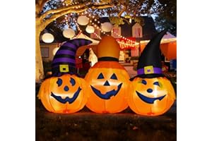 GOOSH 6.5 FT Halloween Inflatables Outdoor Pumpkin Combo with Wizard hat Blow Up Yard Decoration with LED Lights Built-in for Holiday Party Yard Garden