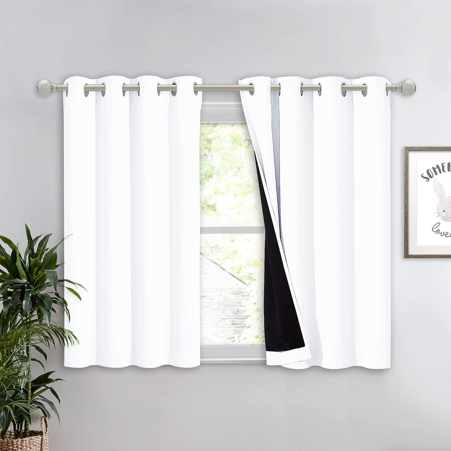 Window Treatments - NICETOWN White 100% Blackout Curtain 45 inches Long, 2 Thick Layers Completely Blackout Window Treatment Thermal Insulated Lined Drape for Small Window (1 Panel, 52 inches Width Each Panel)