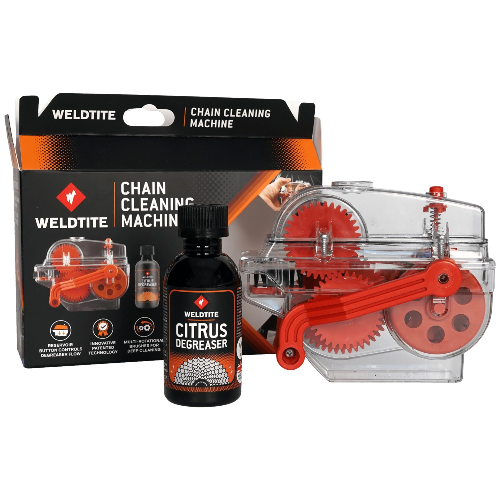 WELDTITE Chain Cleaning Machine for Bikes, Includes Biodegradable Citrus Degreaser, 75 ml — image 1