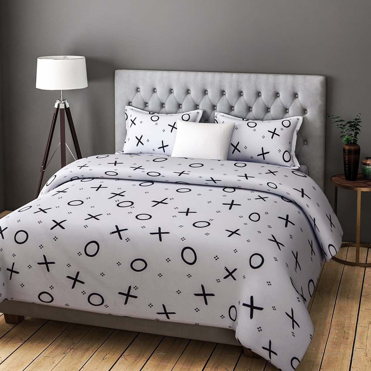 Rago Fashion Abstract Tic Tac Toe Print Turquoise And White Bedsheet Set Double Bed Amazon In Home Kitchen