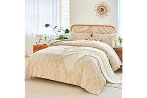 PERFEMET 3-Pieces Tufted Cream Comforter Set King Size Boho Chic Bedding Comforter Set for Girls Women Soft Geometric Quilt Bedding Set for All Seasons, 1 Comforter + 2 Pollowcases(Cream,King)