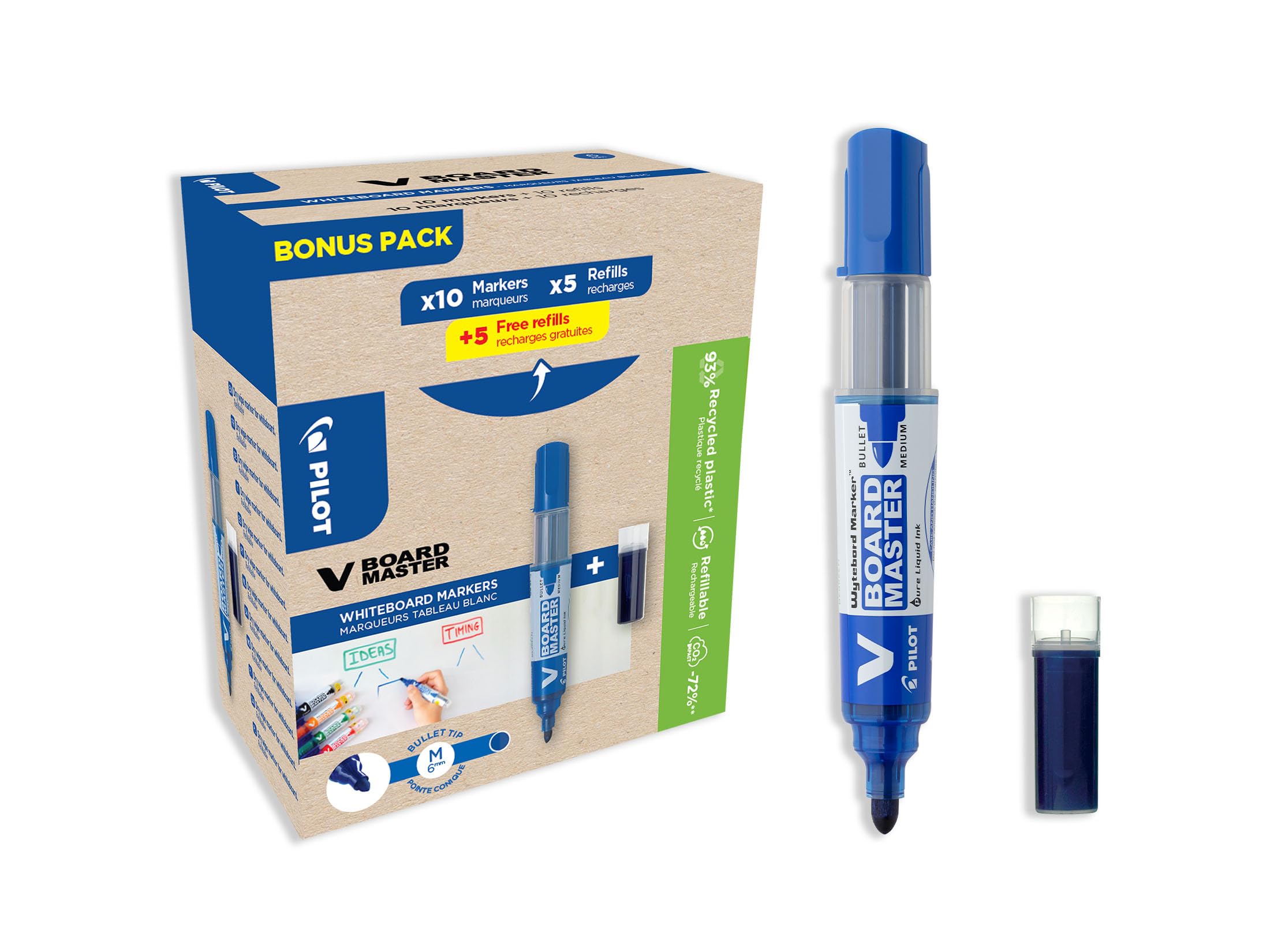 Pilot Greenpack, V-Board Master, Blue, 10 Markers and 10 Refills, (WLT556282)