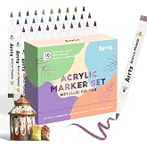 Arrtx Metallic Acrylic Paint Pens, 30 Colors Brush Markers &ndash; Waterproof Paint for Rock Painting, Ceramic, Glass, Canvas, Mugs, Wood, Easter Eggs &amp; DIY Crafts