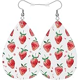 Vosach Strawberry Fashion Faux Leather Earrings Watercolor Sweet Pink Strawberry Wedding Teardrop Earrings Jewelry For Women Friends Bridal