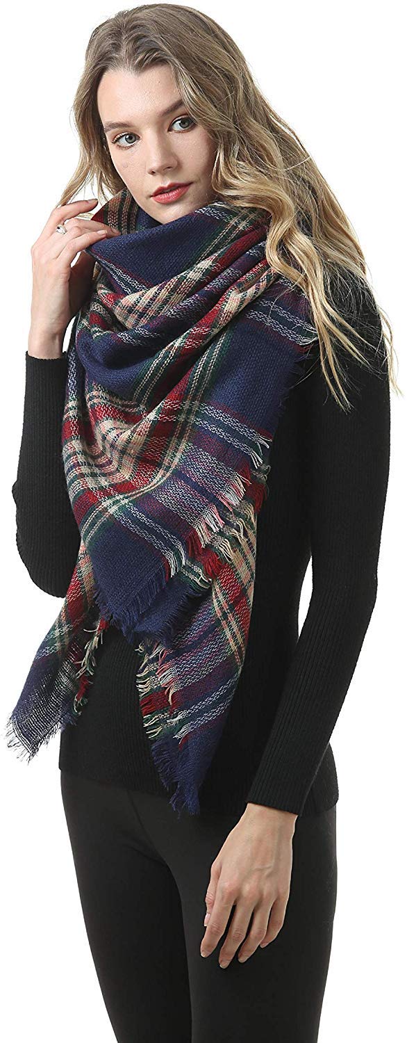 BUDERMMY Damen Schal XXL Oversized Kariert Winterschal übergroßer Quadratisch Deckenschal Streifen Plaid Muster Poncho 140 * 140CM (A01)