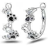 Black CZ Dog Earrings for Women Sterling Silver Big Paw Print Huggie Hoop Earrings Puppy Hoops Cat Pet Paw Hoops Earrings Cartilage Earrings Cute Animal Lovely Jewelry Gifts for Daughter Birthday