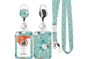 BOUTILON ID Badge Holder with Lanyard,Retractable ID Badge Card Holders Detachable Neck Lanyard Strap with Badge Reel and Vertical ID Holder for Nurse Students Teachers Office Staff(Flower 2)