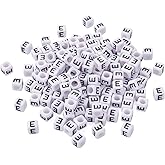 FASHEWELRY 300Pcs Cube White Acrylic Letter Beads 6x6mm Letter E Alphabet Beads for DIY Bracelet Necklace Jewelry Making