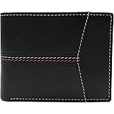 RIVET & BURR Genuine Leather Men’s Bifold Wallet for Men – RFID Blocking, Multi-Color Contrast Stitch – Gift Box, Keychain & Vanity Tray (Black)