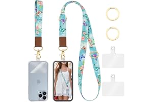 Piefly Phone Lanyard Crossbody Wrist Strap, Butterfly Flower Cell Phone Lanyards for Around the Neck Wristlet Shoulder, Adjustable Floral Phone Strap for Car Keys Keychain Wallet Phone Case ID Badge