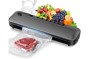 LKKNC 75Kpa Vacuum Sealer for Food, Food Vacuum Sealer Machine with Digital Timer, Moist/Dry Modes, Built-in Cutter & 10 Vacuum Bags – Compact 6-in-1 Sealer (Grey)
