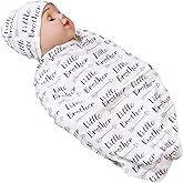 Newborn Swaddle Blanket with Beanie Set,Soft Stretchy Blanket for 0-3 Months Baby Boys and Girls (Brother)