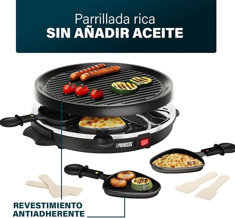 Princess 162725 grill party – raclette para 6 pessoas formato redondo, preto