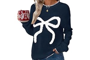 AOREUGL Women Bow Sweater Casual Crew Neck Long Sleeve Pullover Sweaters y2k Lightweight Knitted Jumper Tops Winter Clothing