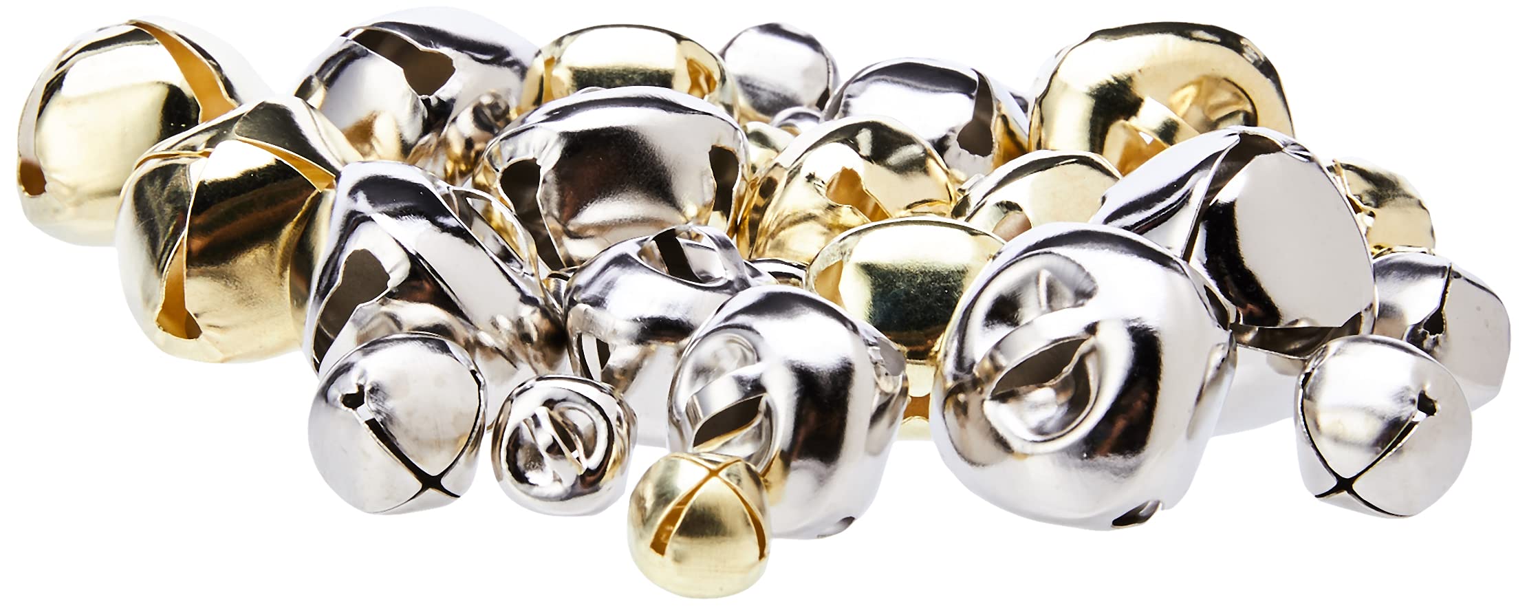 Artstraws CT2257 Jingle Bells, Gold & Silver, 7 Sizes 8 to 10mm to 25mm (50 pcs)